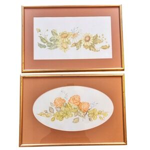 Vintage Floral Botanical Prints Set of 2 Gold Framed Sunflowers Cottage Granny